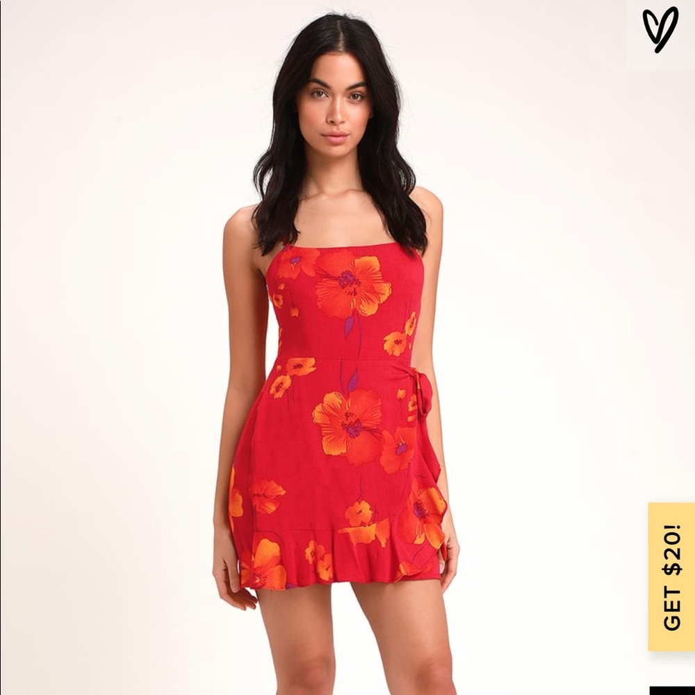 Lulu’s Red Floral Wrap Dress